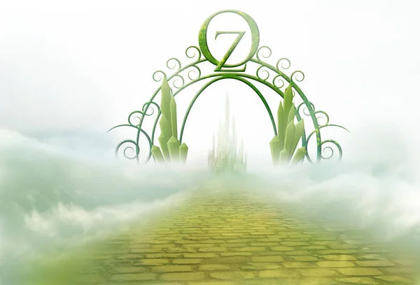 An illustration that represents the yellow path and the entrance of Oz