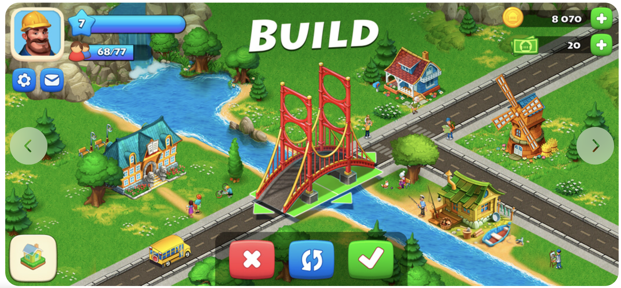 A city building game shows the word Build