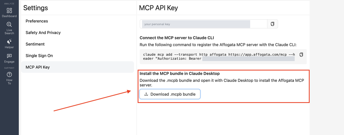 Affogata settings, MCP API Key